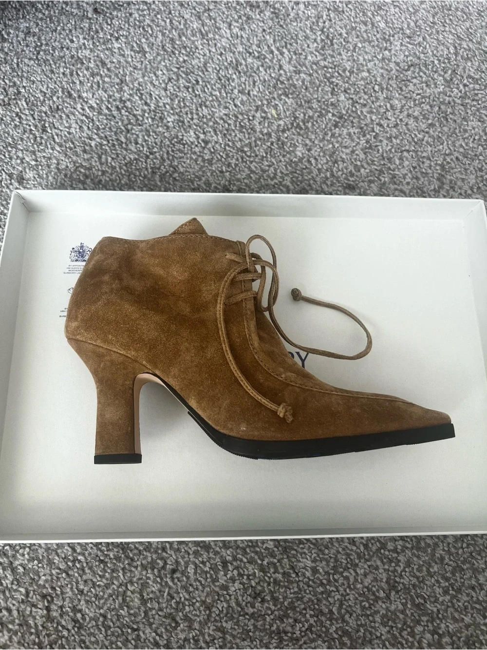 Burberry Tan Suede Pointed Ankle Bootie 37.5